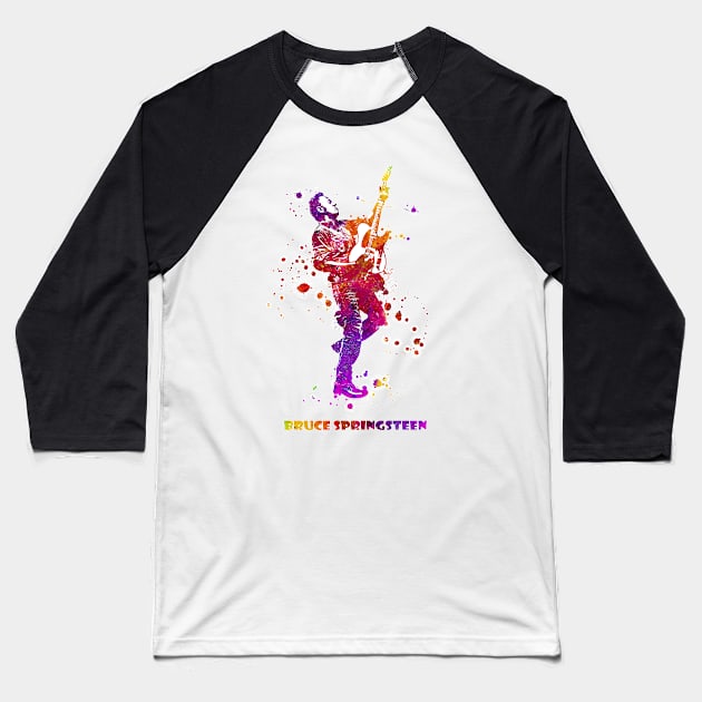 Bruce Springsteen The Boss Watercolor Splatter 06 Baseball T-Shirt by SPJE Illustration Photography